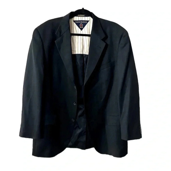 Tommy Hilfiger Men's Black Pure Wool Blazer Single Breasted Jacket Size 42R GUC - Picture 1 of 8